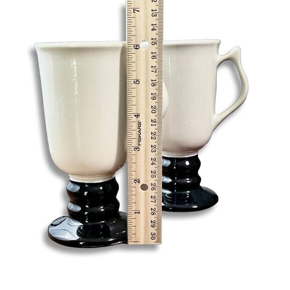 VTG‎ Hall Irish Coffee Mugs 1273 White Black Pedestal 6” Made in USA (Set of 2) - Picture 4 of 7